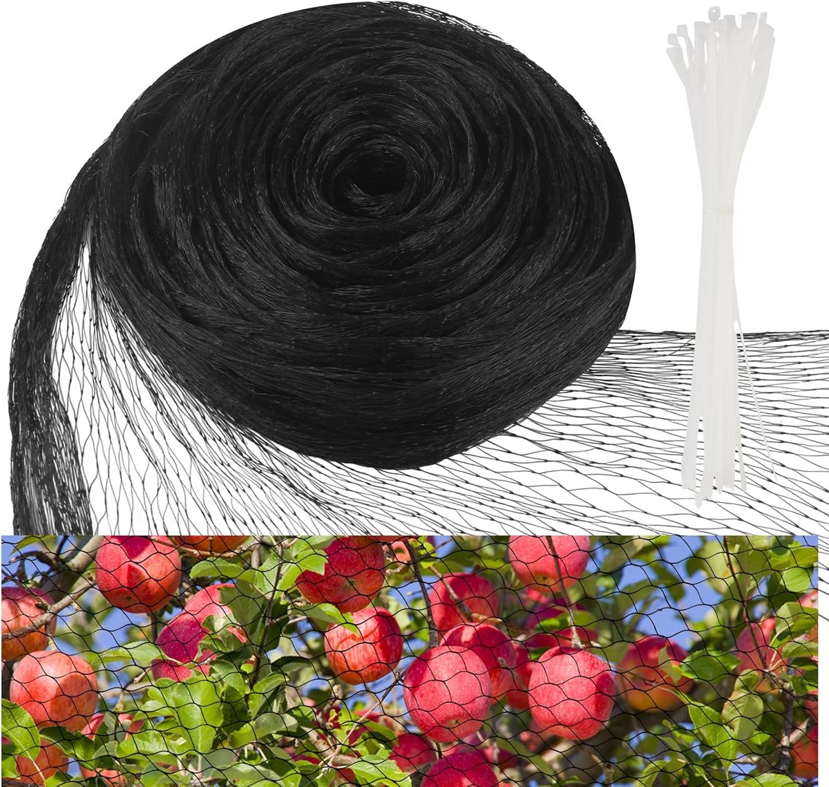 SnelShoppen - Bird Protection Net 4x15m - Zwart Vogelnet met 50 Kabelbinders - Ideaal voor Balkon, Tuin, Kippen, Vijver en Plantenbescherming