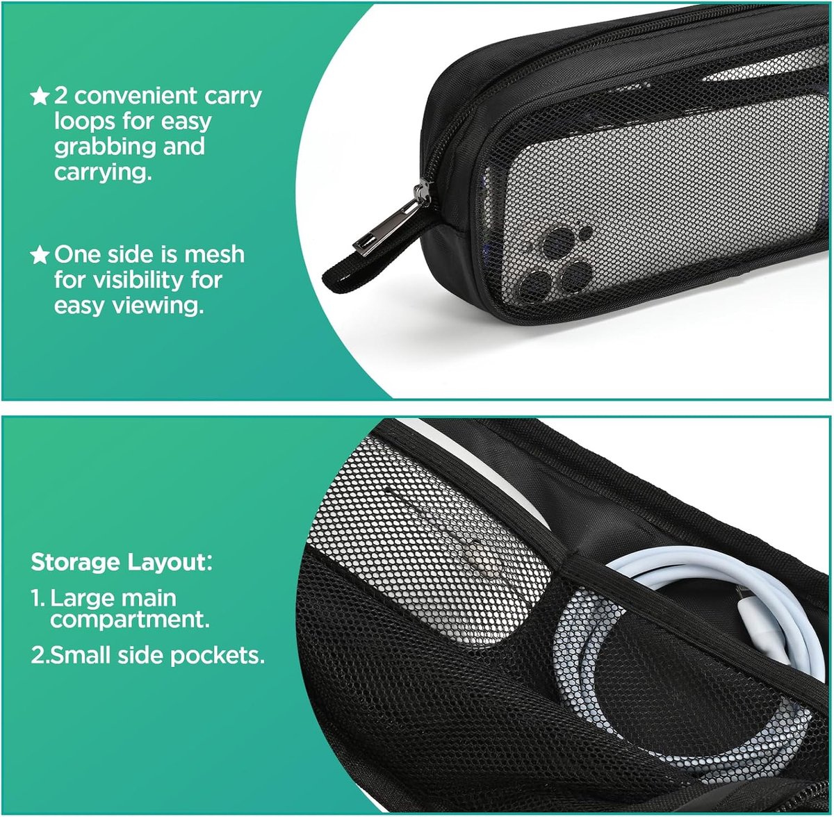 SnelShoppen - Ademend Mesh Nylon Reis Organizer - Draagbare Kabel en Gereedschap Tas voor Laptop Charger, Muis, Powerbank, USB Kabels, Adapters, Klein — cadeau in Cadeau-ideeën - foto 2