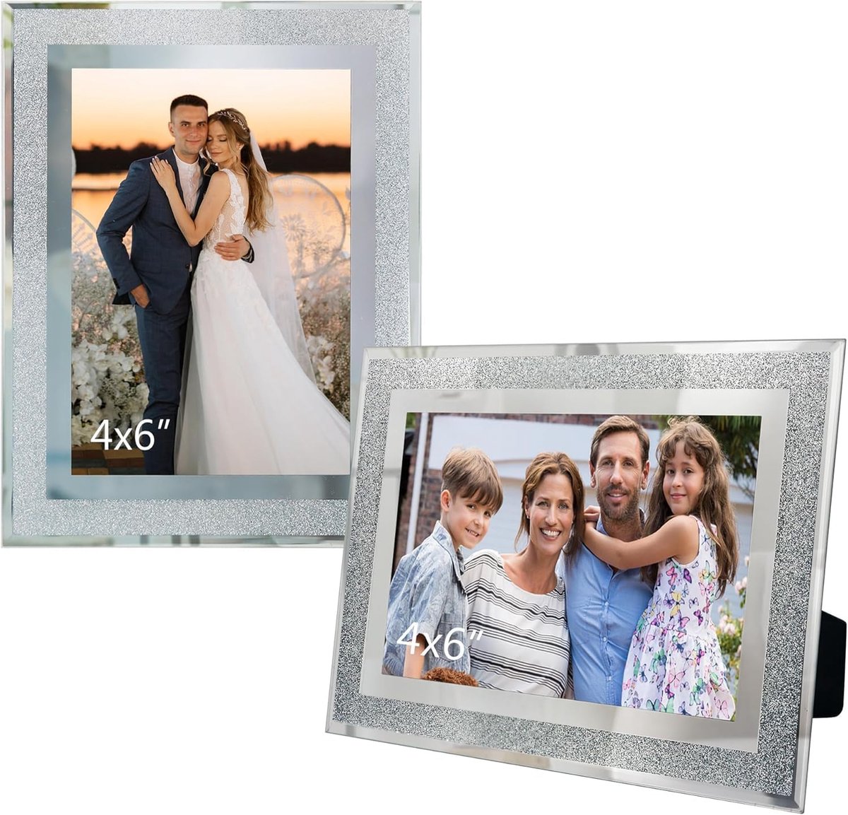 SnelShoppen - Fotolijst 2 stuks 10x15 cm Zilver, Kleine Fotolijst Glas met Vintage Design, Perfect voor Woonkamer, Kantoor en Familiefoto's