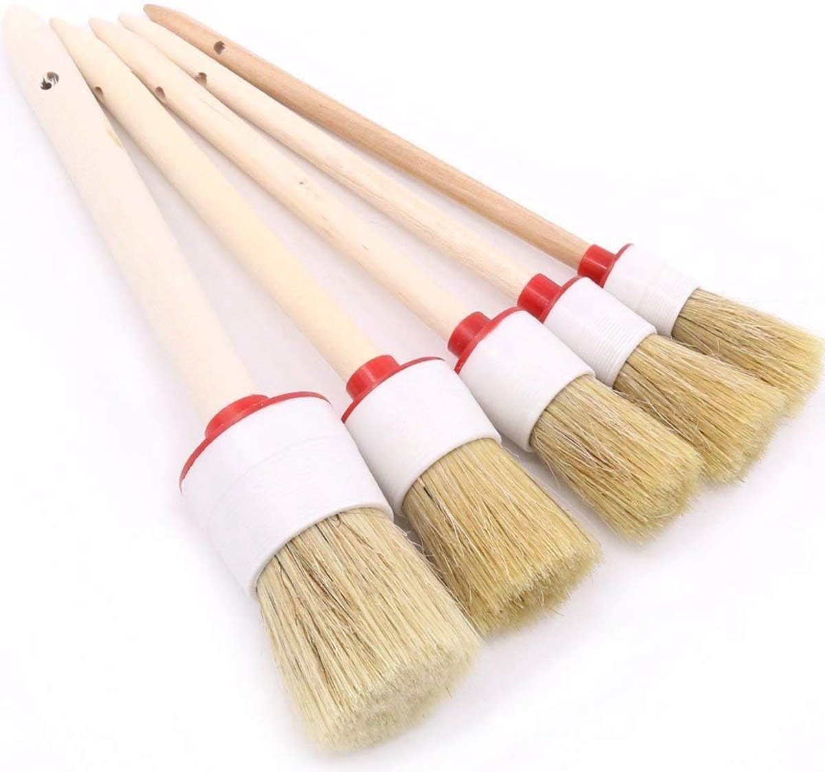 SnelShoppen - 5-delige Premium Natuurlijke Borstelset van Everzwijnhaar voor Auto Detailing, Schoonmaken van Wielen, Motor, Interieur, Emblemen en Ven
