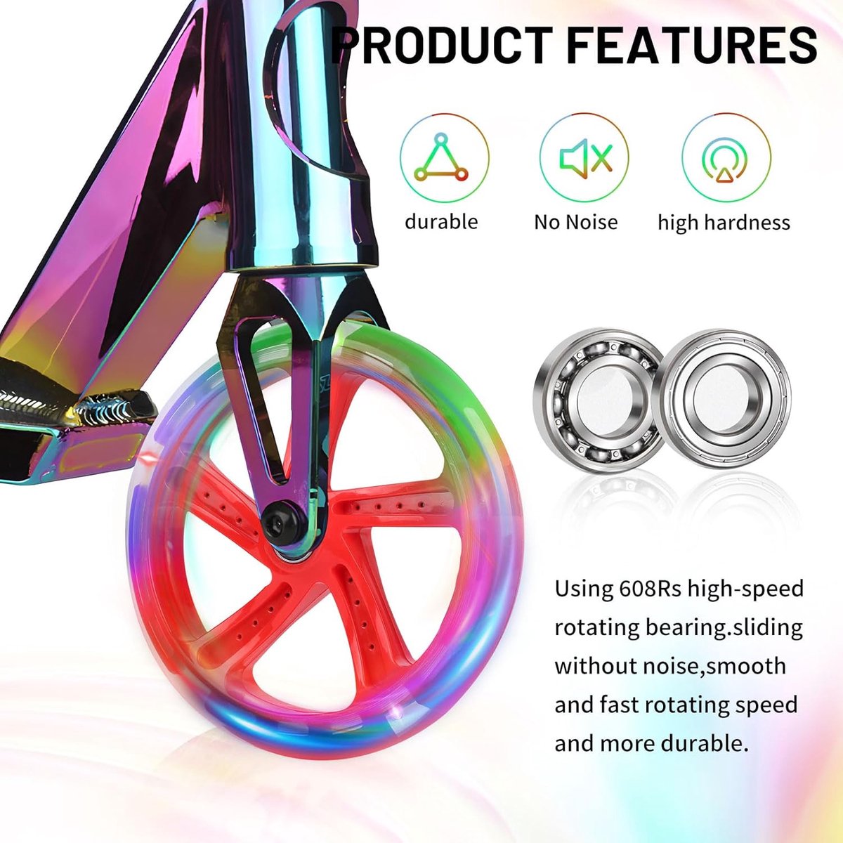SnelShoppen - Stunt Scooter Wielen 200 mm, 2 x Vervangende Wielen met ABEC 9 Lagers, Hardheid 88A, Geschikt voor Kick Scooters, Rood, LED Verlichting