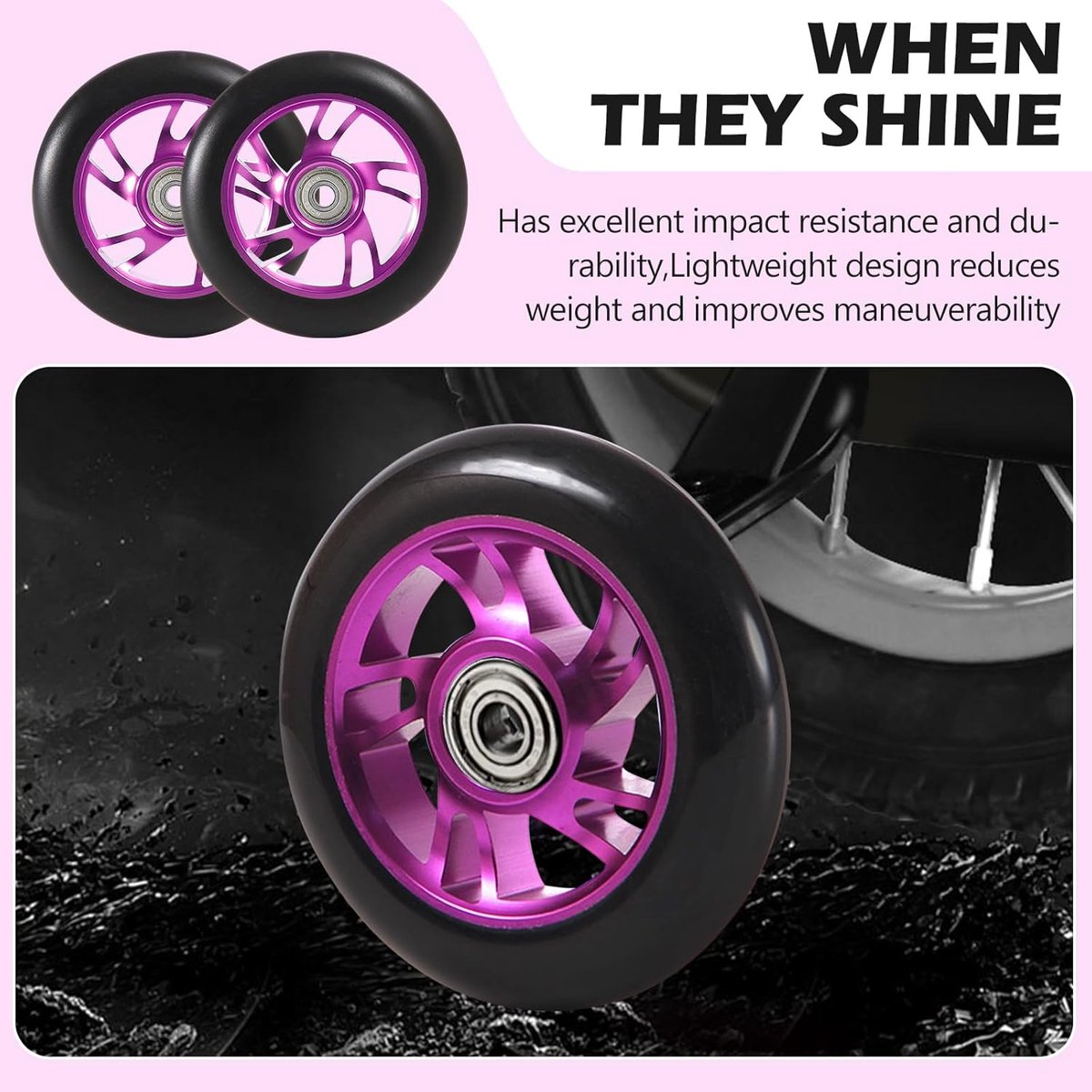SnelShoppen - Stunt Scooter Wielen 120 mm - Pack van 2 - Zachte PU Wielen met ABEC-9 Lagers - Paars - Voor Unisex Volwassenen - Perfect voor Stunt en