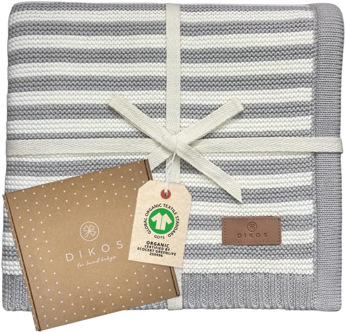 SnelShoppen - Babydeken 100% GOTS BIO Katoen Grijs/Wit voor Jongens en Meisjes - Gebreide Babydeken, Cuddly Blanket, 75x100 cm, Perfect voor Wieg, Kin