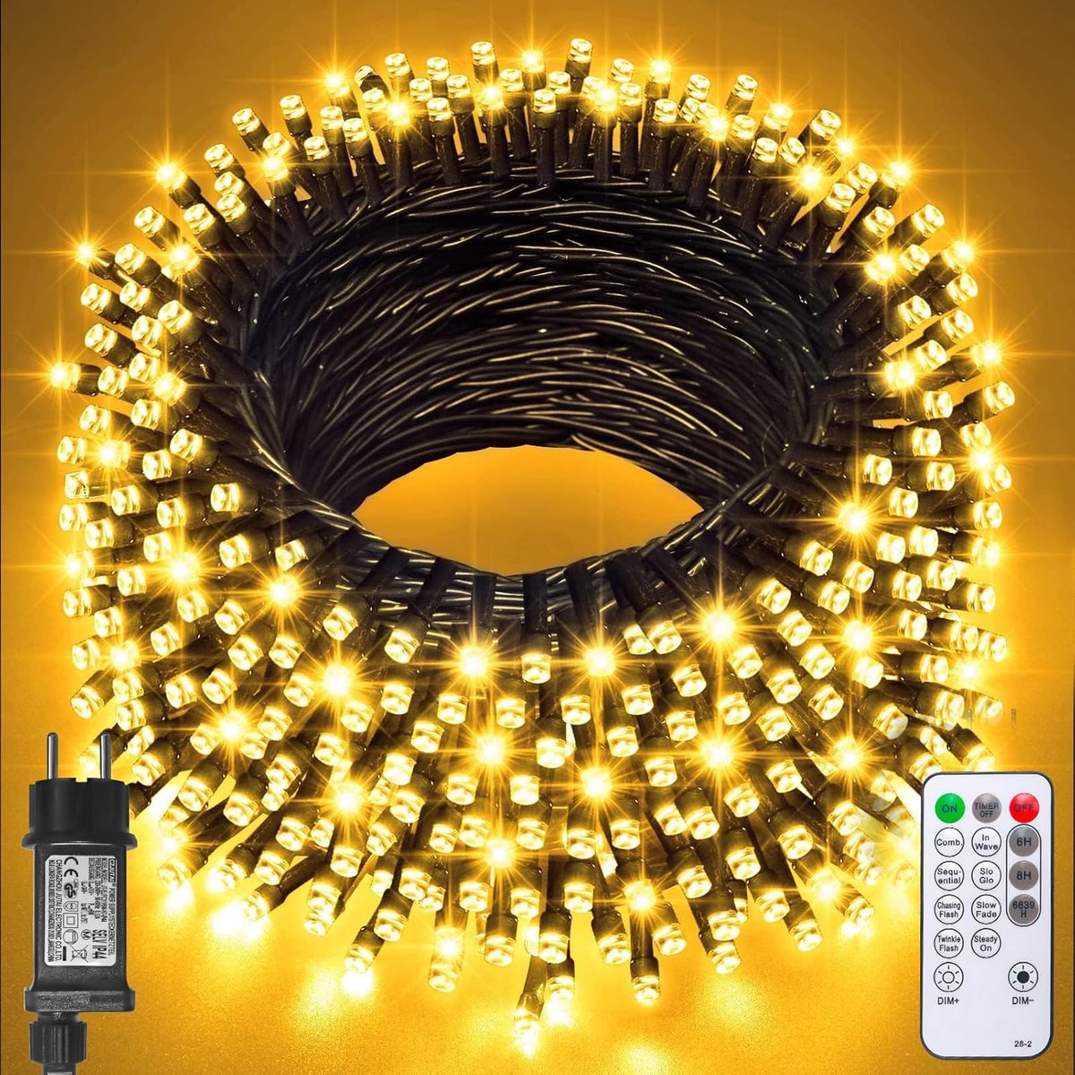 SnelShoppen - LED Fairy Lights Buiten 100 m - 100 LED Feestverlichting Warm Wit - 8 Modi met Timer en Geheugenfunctie - Perfect voor Kerst, Bruiloft,