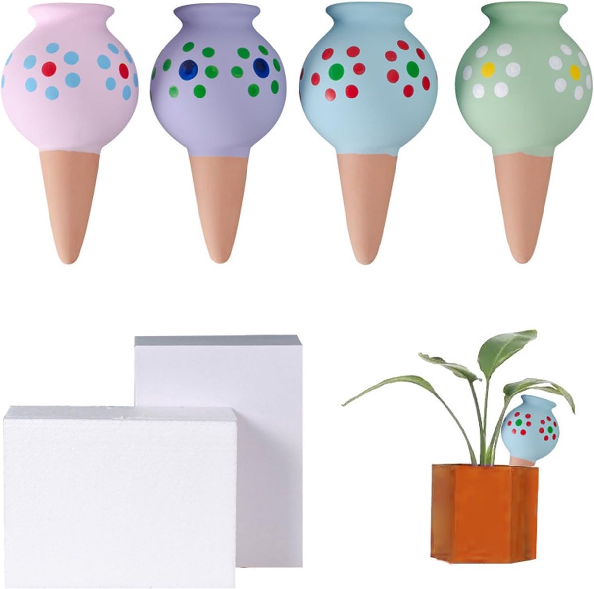SnelShoppen - Plant Irrigation on Holiday, Set van 4 Terracotta Irrigatieconen voor Planten, Automatische Drip Irrigation voor Binnen en Buiten, Duurz