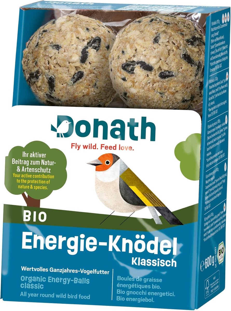 SnelShoppen - Donath Biologische Energieballen Classic zonder Net - 100 g - Voedzaam Vogelvoer voor Tuinvogels - Ideaal voor Alle Seizoenen - Gezonde