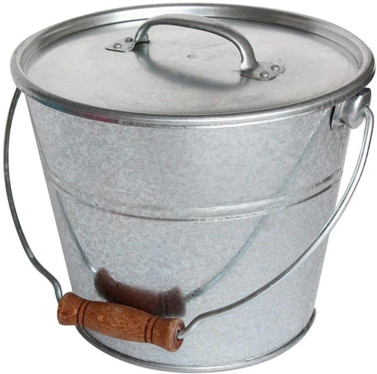 SnelShoppen - Stalen Afvalemmer met Deksel en Houten Handvatten - 5 Liter - Grijs - Ideaal voor Keuken, Tuin, Feest en Camping