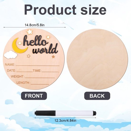 SnelShoppen - Houten Hello World Newborn Bord - Schattige Geboorte Aankondigings Plaat voor Baby's - Naamplaat voor Jongens en Meisjes - Baby Shower F — afbeelding 5