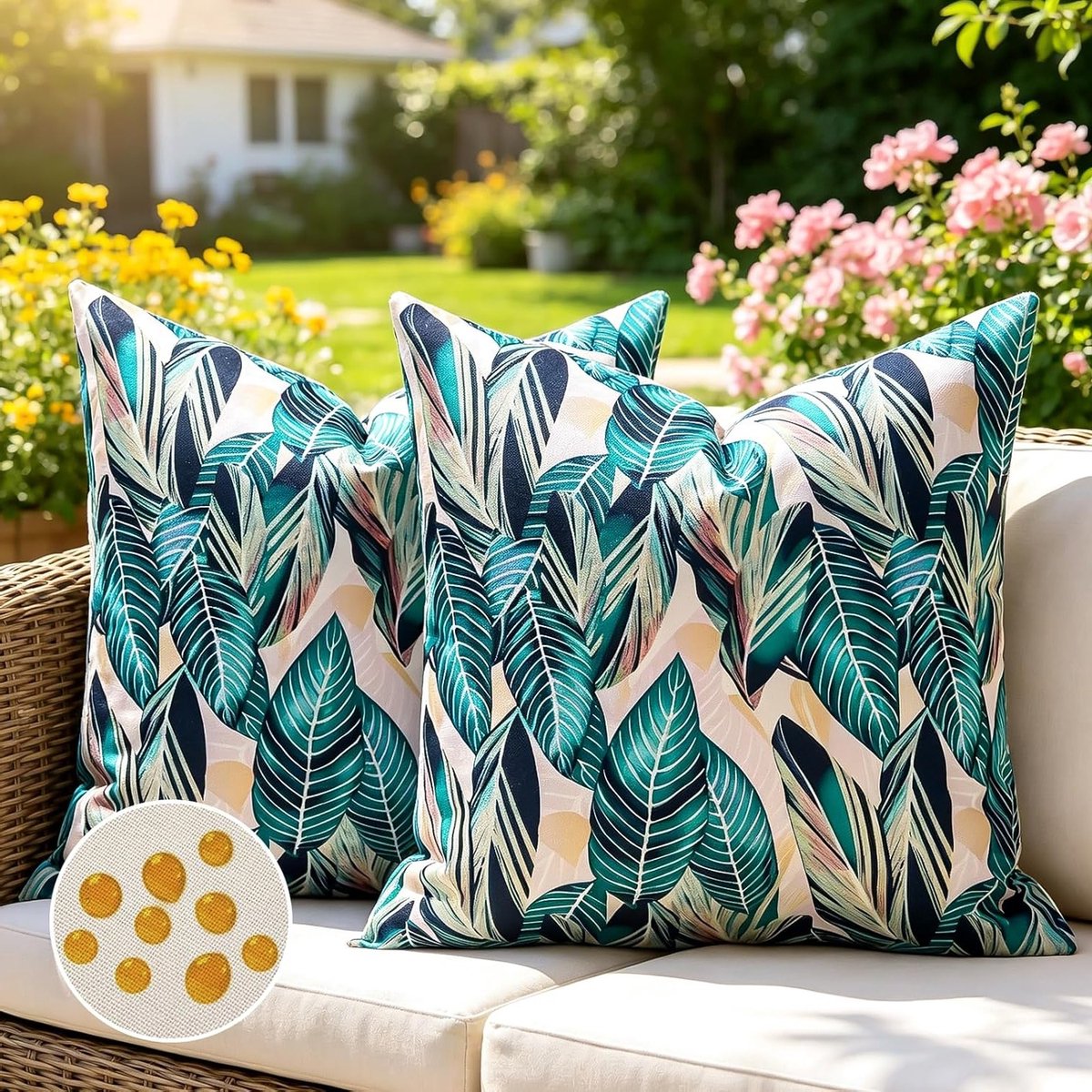 Decoratieve Kussenhoes 40 x 40 cm, Waterdicht, Geschikt voor Buiten, Bloemig Design, Ideaal voor Bank en Tuin, Zomer en Lente Gebruik