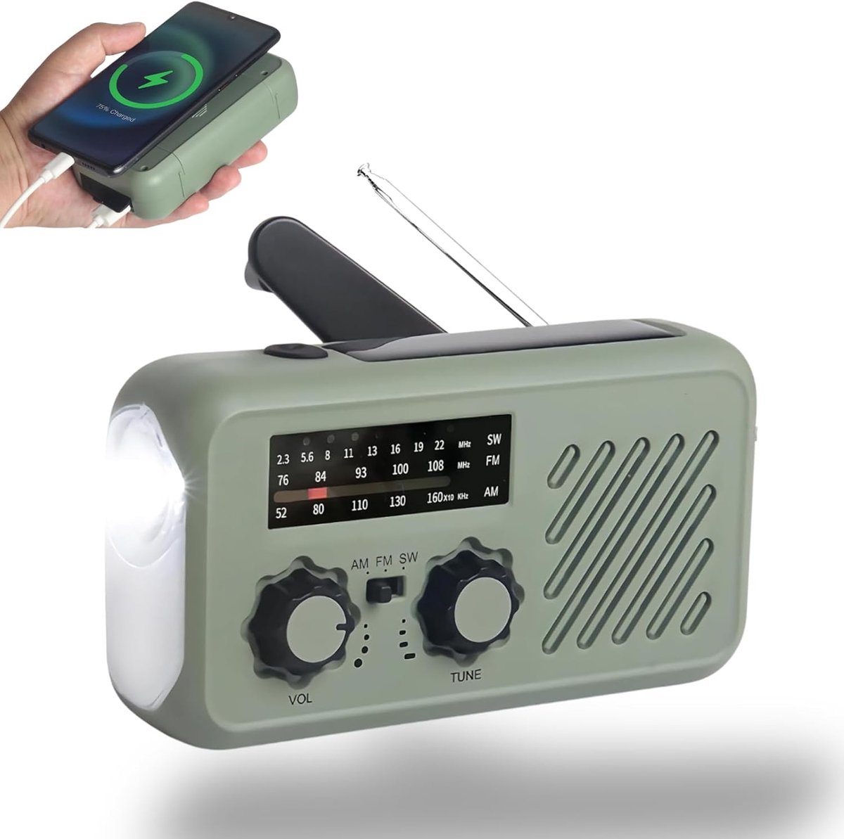 SnelShoppen - Emergency Radio Solar Hand Crank Radio AM FM USB Oplaadbare Power Bank Noodweer Radio voor Noodverlichting en Opladen
