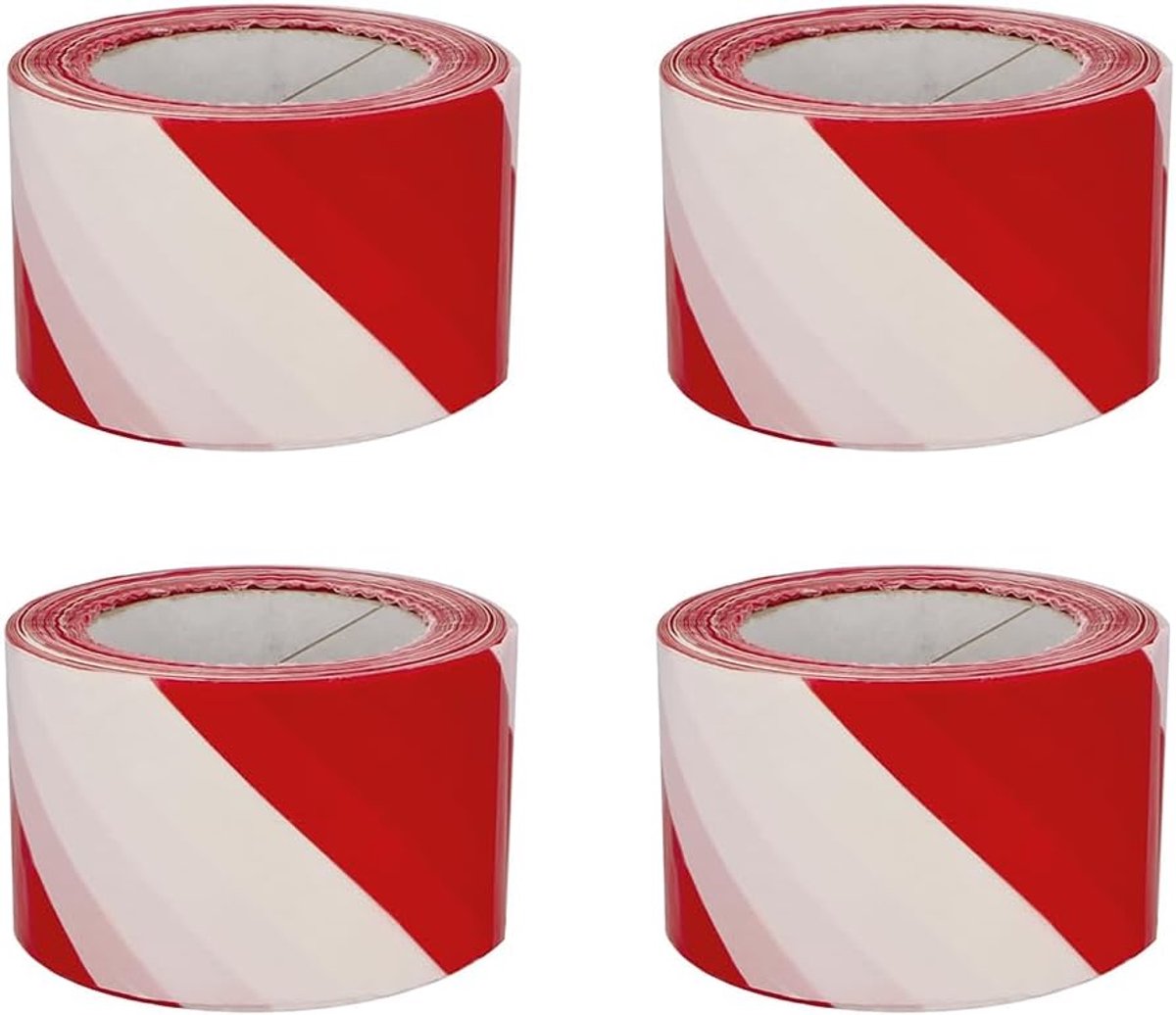 SnelShoppen - Pack van 4 Waarschuwingslinten - Waterdicht en Flexibel - LDPE - 70mm x 200m - Rood en Wit - Voor Gevaarlijke Zones en Veiligheid