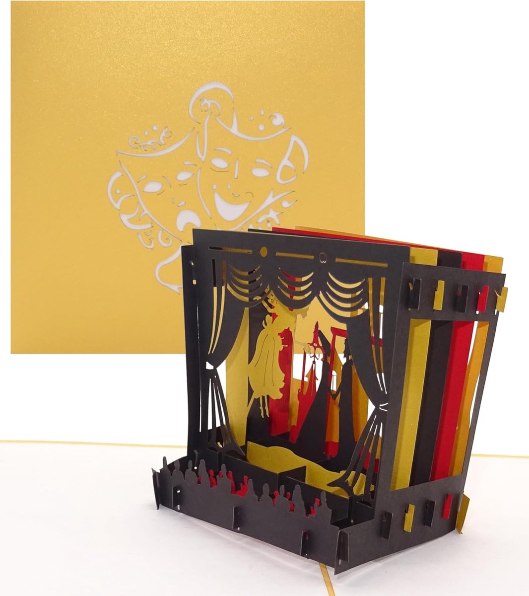 SnelShoppen - Pop-up Theater Stage 3D Verjaardagskaart, Uitnodigingskaart & Verpakking in Goud - Unieke Kaart voor Feest, Theateravond, Cadeaubon