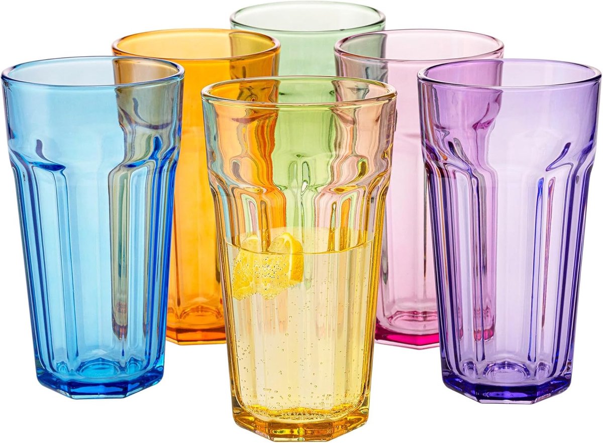 SnelShoppen - Set van 6 Grote Cocktailglazen - Cuba Libre Glazen 630ml - Hoge Drinkglazen XXL - Retro Watercolor Ombre Design - Perfect voor Feesten e