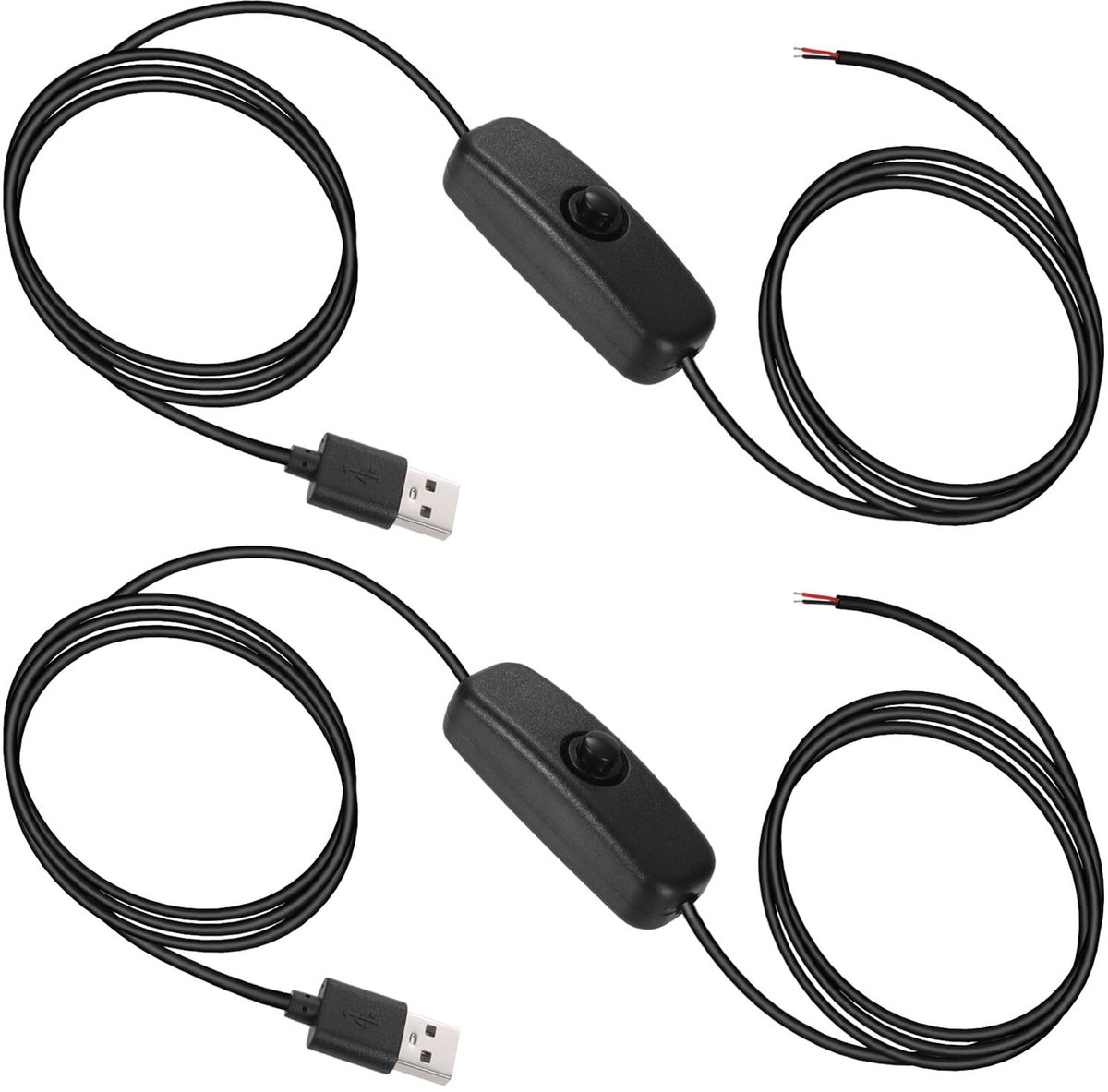 SnelShoppen - 2 Pcs 2m USB Switch Extension Kabel 5V, USB 2.0 A Male Plug met Aan/Uit Schakelaar voor LED Strips, USB Fans, Desk Lamp, Driving Recorde