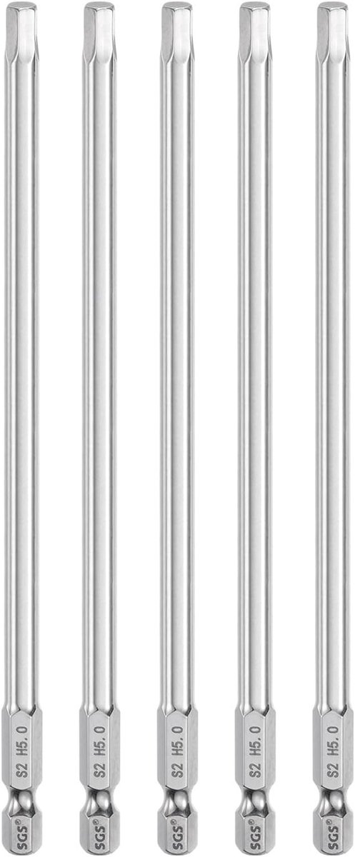 SnelShoppen - 5mm Hex Socket Set - 5pcs Magnetische S2 Staal Schroevendraaier Bits - 150mm Lang - 1/4 Inch Hex Shank - Voor Accuschroevendraaiers en G