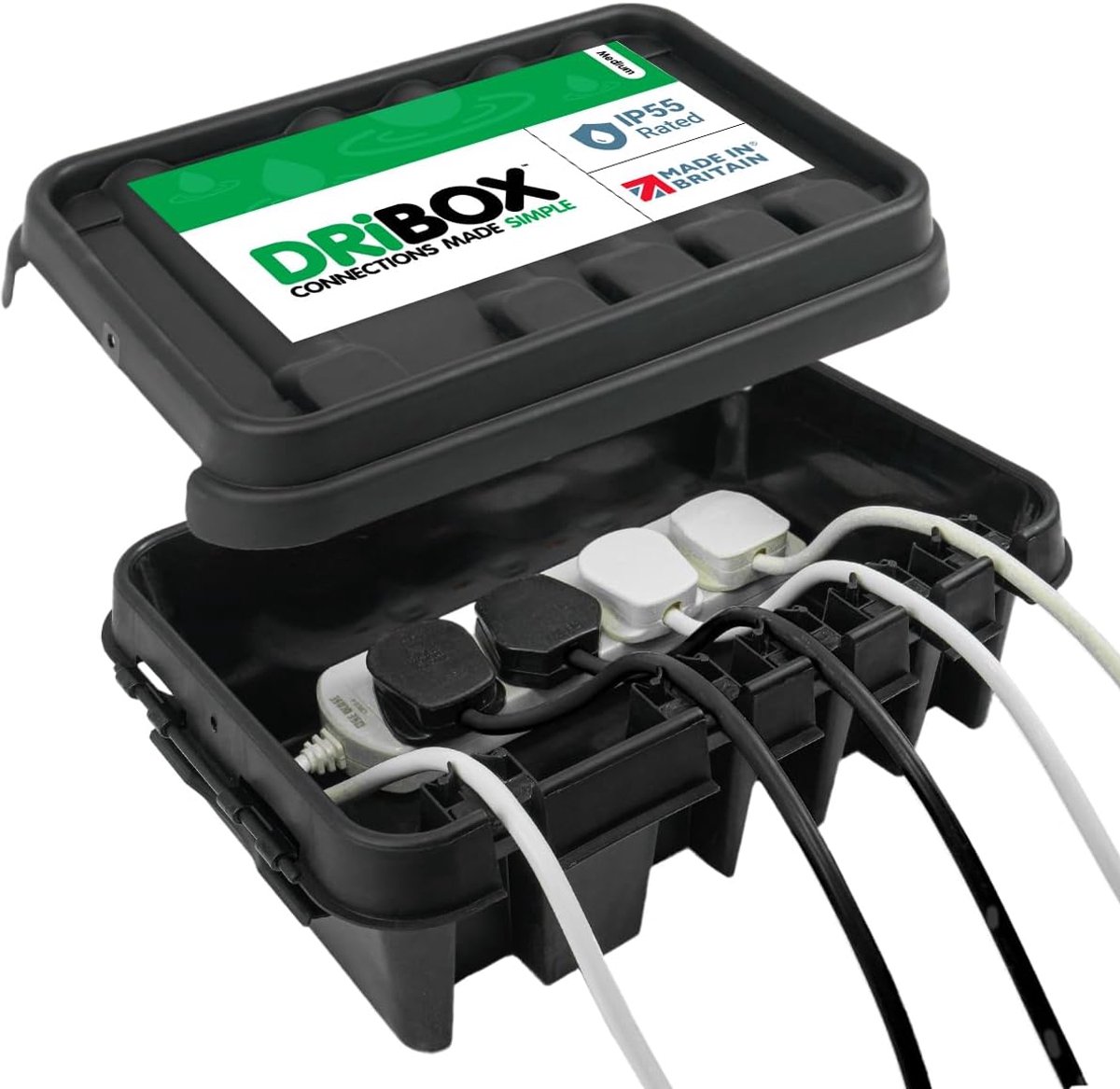 SnelShoppen - IP55 Waterdichte Elektrische Aansluitdoos Buiten voor Kerstverlichting, Tijdschakelaars, Verlengsnoeren en Cables - Zwart, Medium - Veil