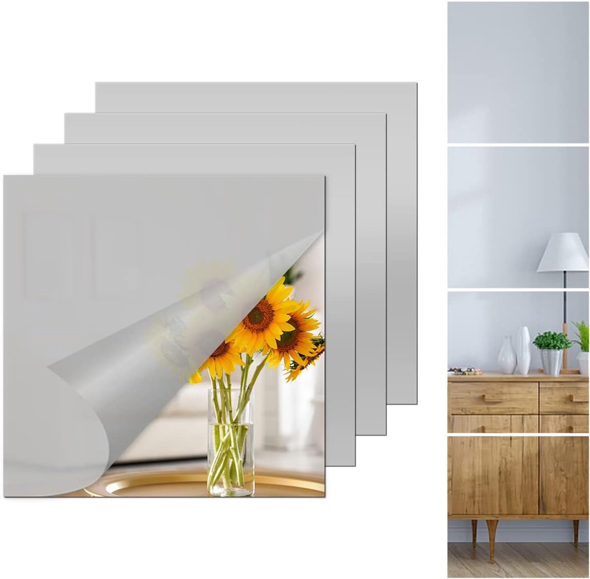 SnelShoppen - CINGHIA Spiegeltegels Zelfklevend Muurspiegel 4 Stuks 20x20 cm PET Materiaal voor DIY Woonkamer Kastdeur Decoratie
