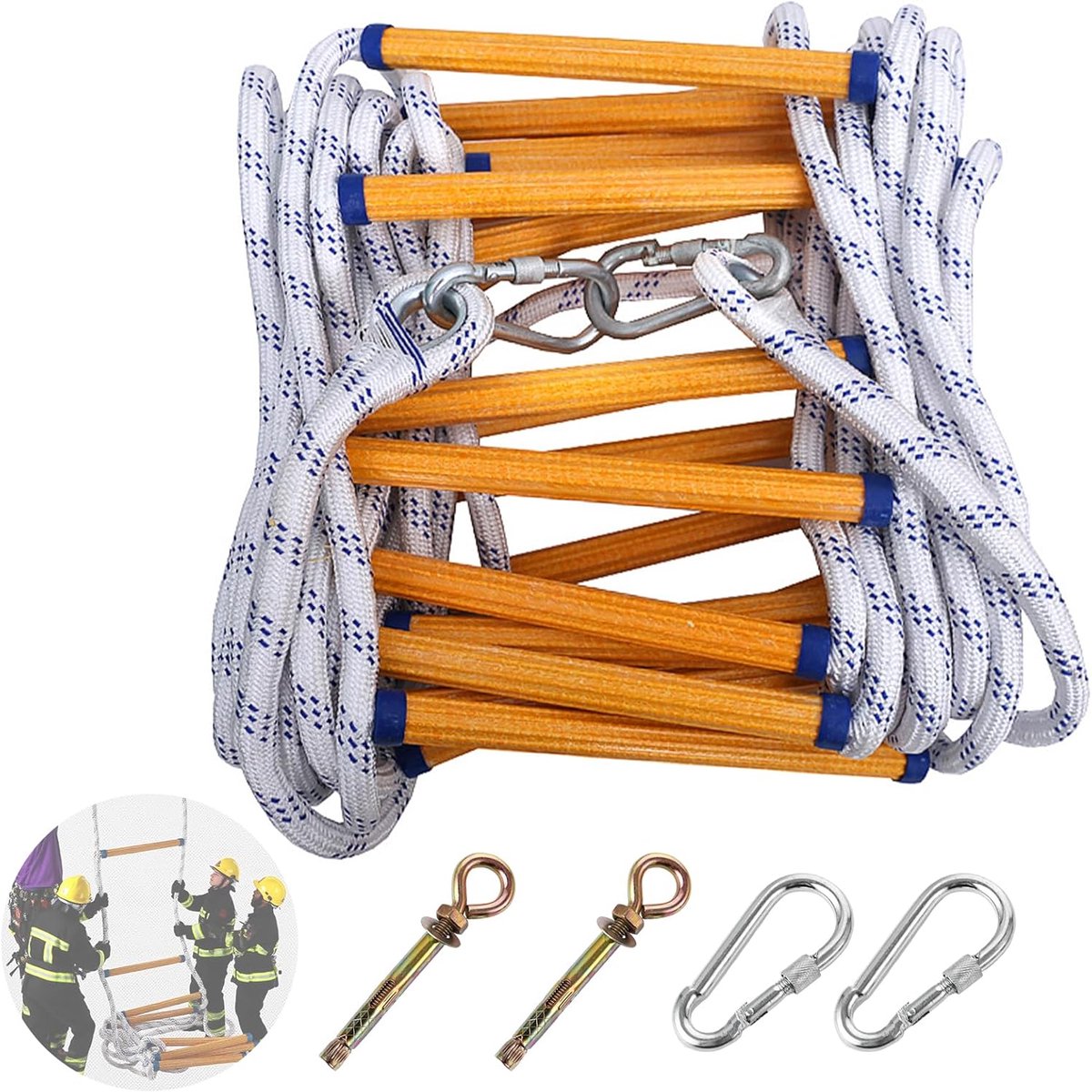 SnelShoppen - Portable Brandladder 5m - Veiligheidsladder voor Volwassenen met Karabiners - Stevige Reddingsladder tot 300 kg - Voor Balkon, Raam, Rai