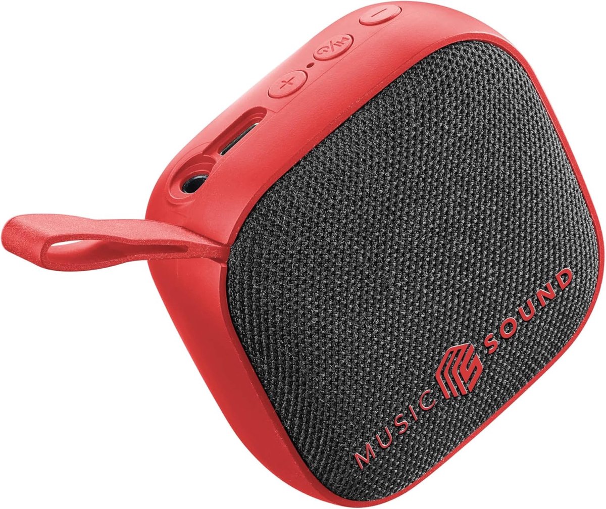 SnelShoppen - Mini Bluetooth Speaker - 3 Watt Geluidskwaliteit - 4 Uur Speeltijd - Compact en Draagbaar - Zacht en Kleurrijk Stof - Rood - Perfect voo