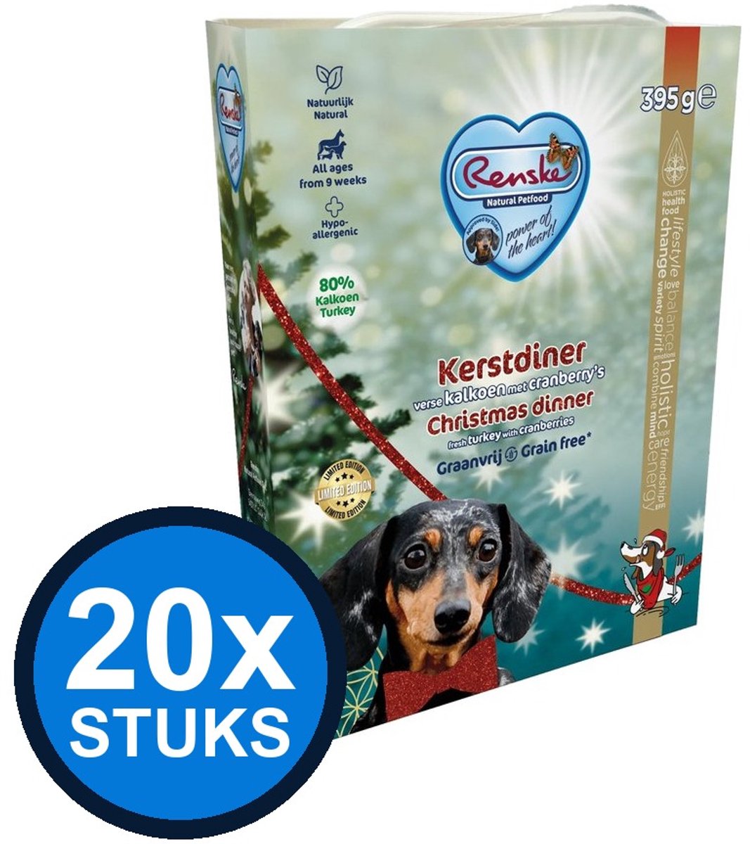 Renske Renske - Vers hond adult limited kerstdiner 395gr - Hondenvoer Natvoer - 395 g
