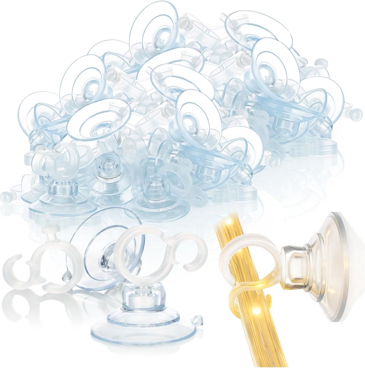 SnelShoppen - 40x Suction Cups met Clip Hooks - Transparante Bevestiging voor Sfeerverlichting en Raamdecoratie voor Kerst, Pasen en Oud & Nieuw
