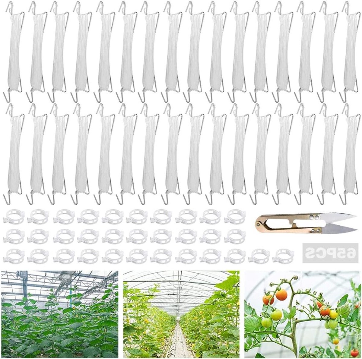 Tomatenhaken met Koord, 32 Stuks Metalen Haken voor Tomaten en Komkommers, Inclusief Plantbeugels en Touw