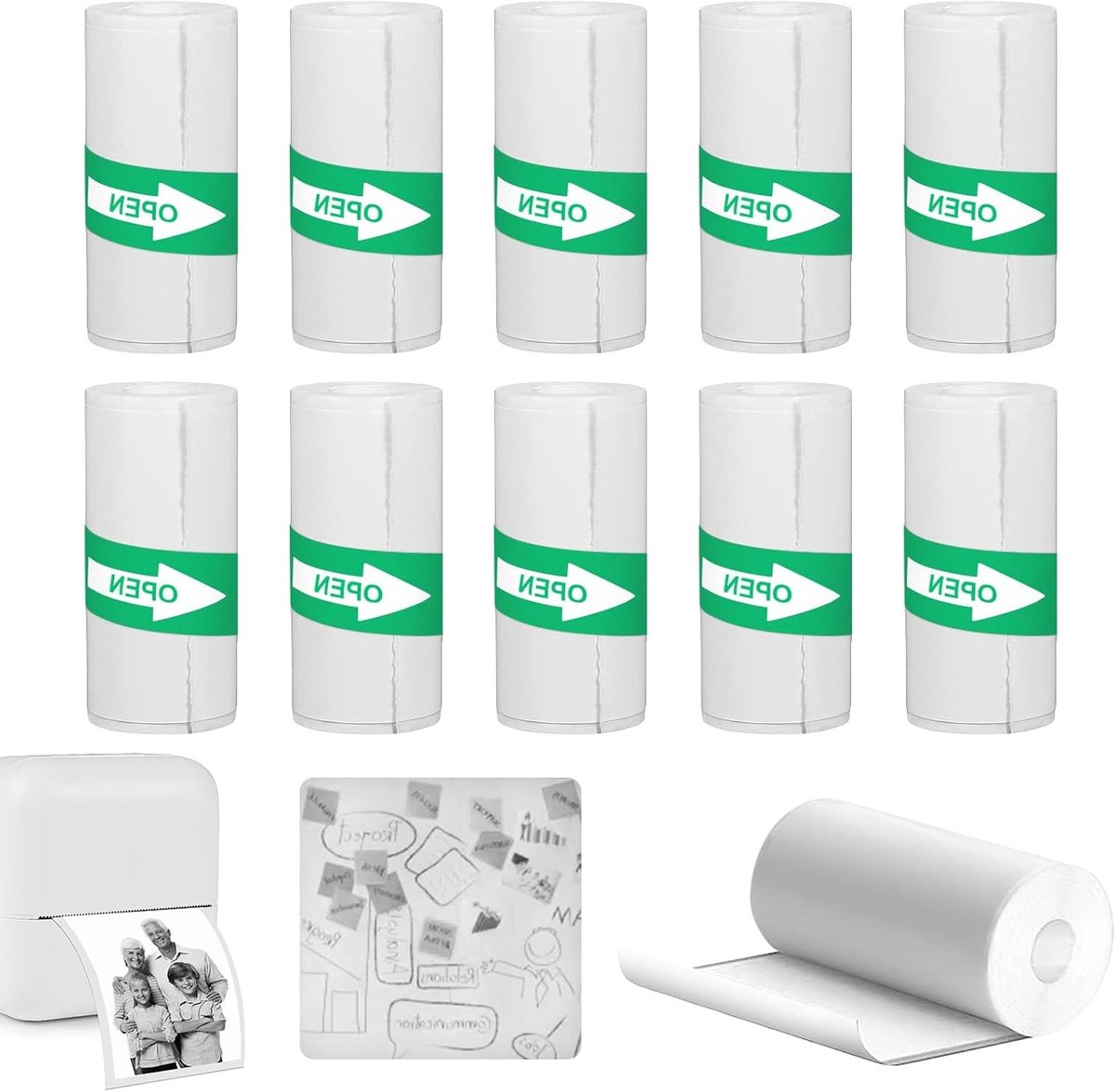 10 Rollen Zelfklevend Thermisch Papier 56 x 25 mm voor Mini Thermische Printers en Foto's, Ideaal voor Kindercamera's en Notities