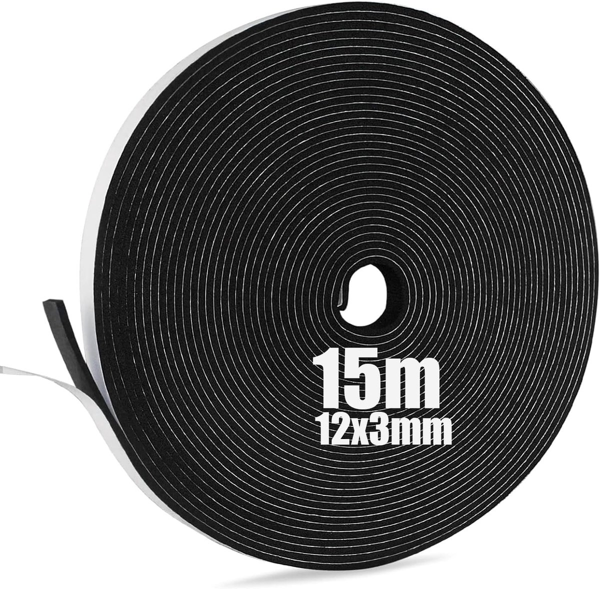 SnelShoppen - Foam Tape, Zelfklevende Foam Strip 12mm x 3mm x 15m, Weerbestendige Deurrubbers, Geluiddempende Isolatie voor Raam en Deur, Anti-Collisi