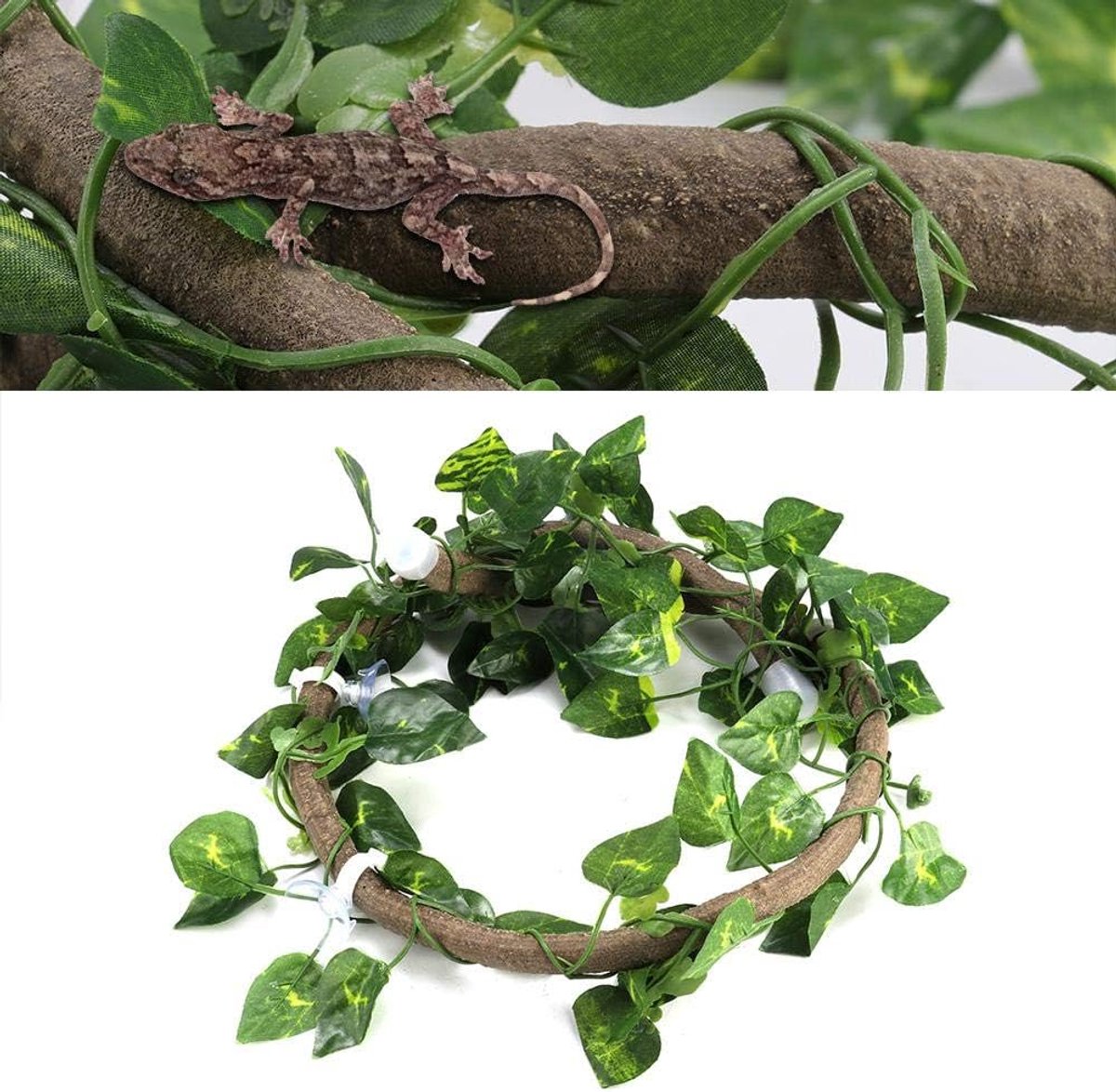 SnelShoppen - Flexibele Klimtakken voor Reptielen - Natuurlijke Rattan Vines met Suction Cups en Realistische Bladeren voor Hagedissen en Gecko's - Ju