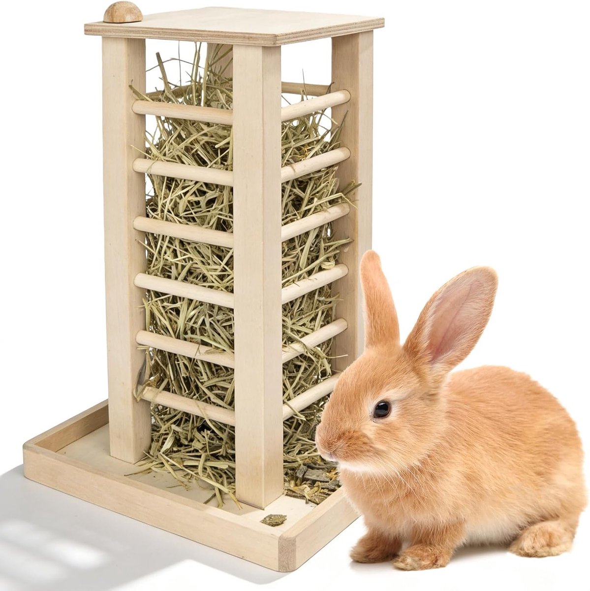 Houten Hooi Rack voor Konijnen en Cavia's, 36 x 24 x 24 cm, Duurzaam Ontwerp, Geschikt voor Kleine Dieren, Accessoire voor Hamsters en Muizen