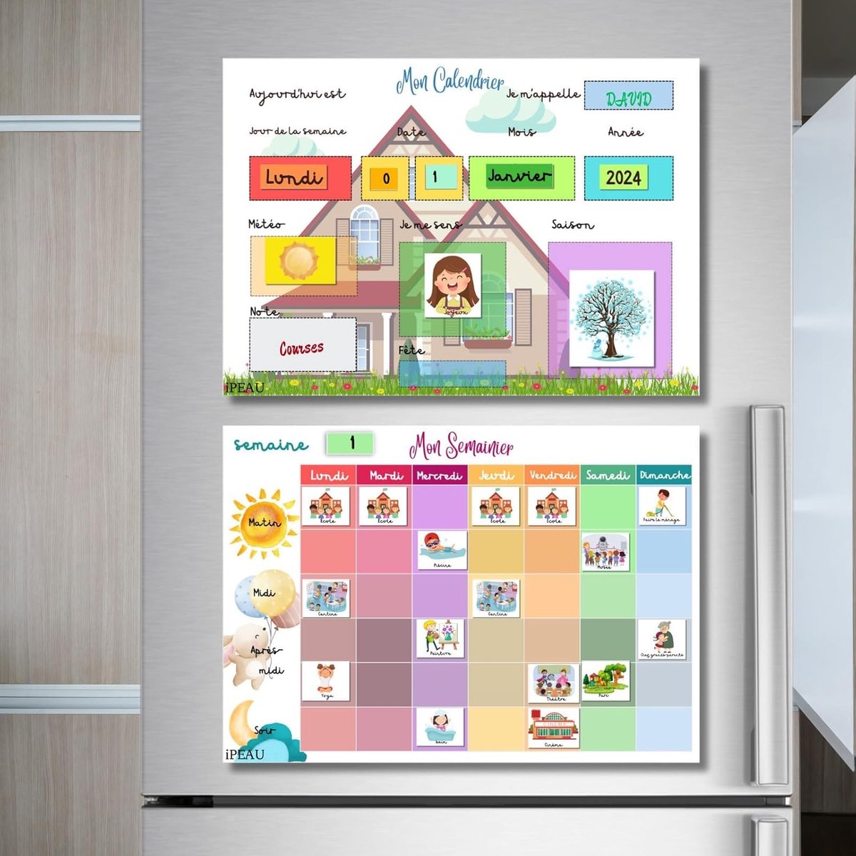 SnelShoppen - Montessori Educatieve Kalender voor Kinderen 3-8 Jaar - Weekplanner met 114 Magneten - Schrijfbaar en Wisbaar - Leer Dagelijkse Routines
