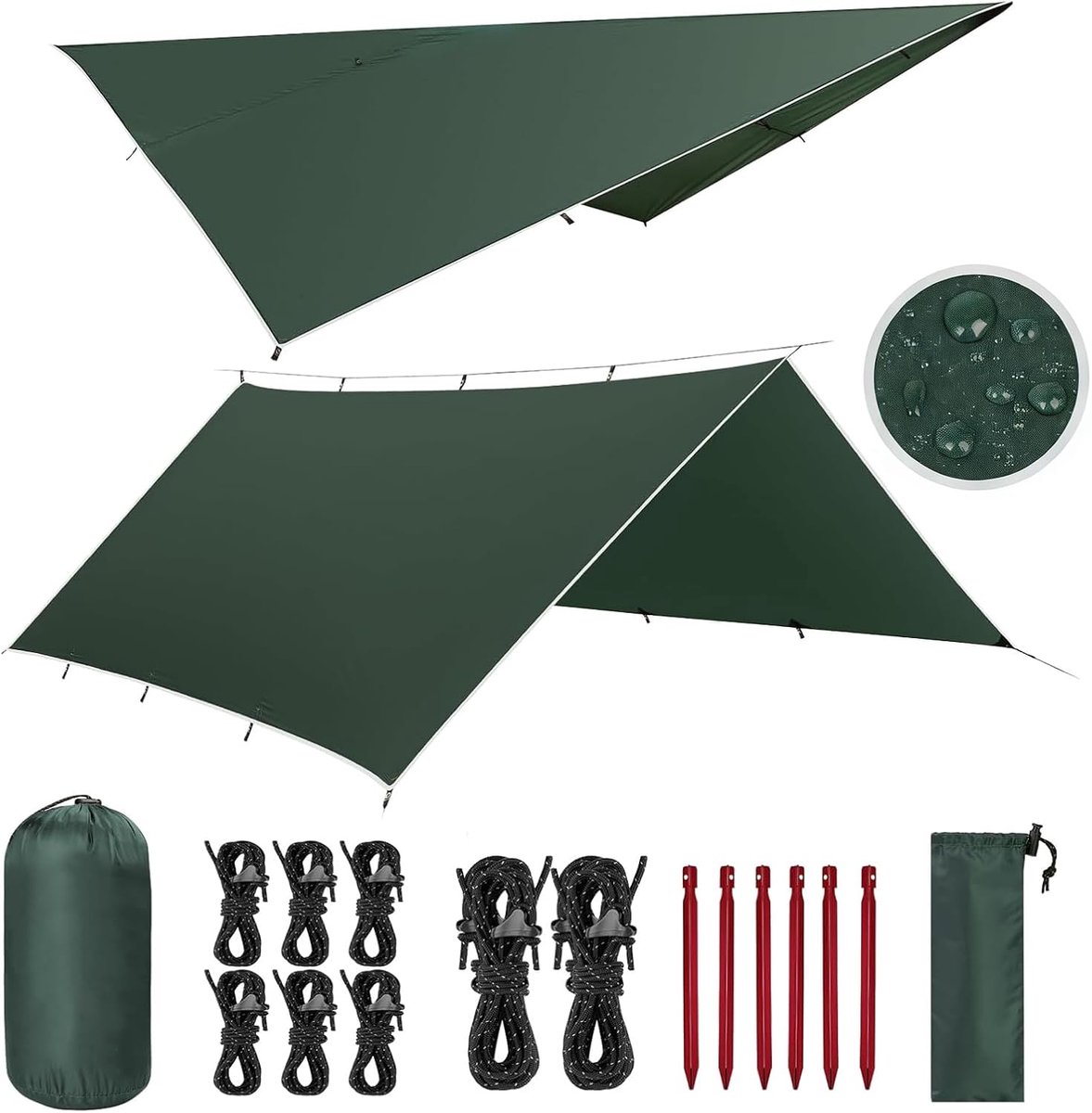 SnelShoppen - 3 x 3 m Waterdichte Ultralichte Camping Tent Tarpaulin - UV-Bescherming - Ideaal voor Camping, Picknick, Hiken - Inclusief Ophangogen, A