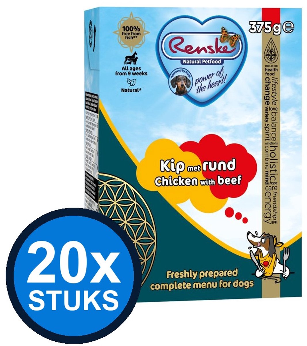 Renske Renske - Vers kip met rund - tetra 375gr - Hondenvoer Natvoer - 375 g