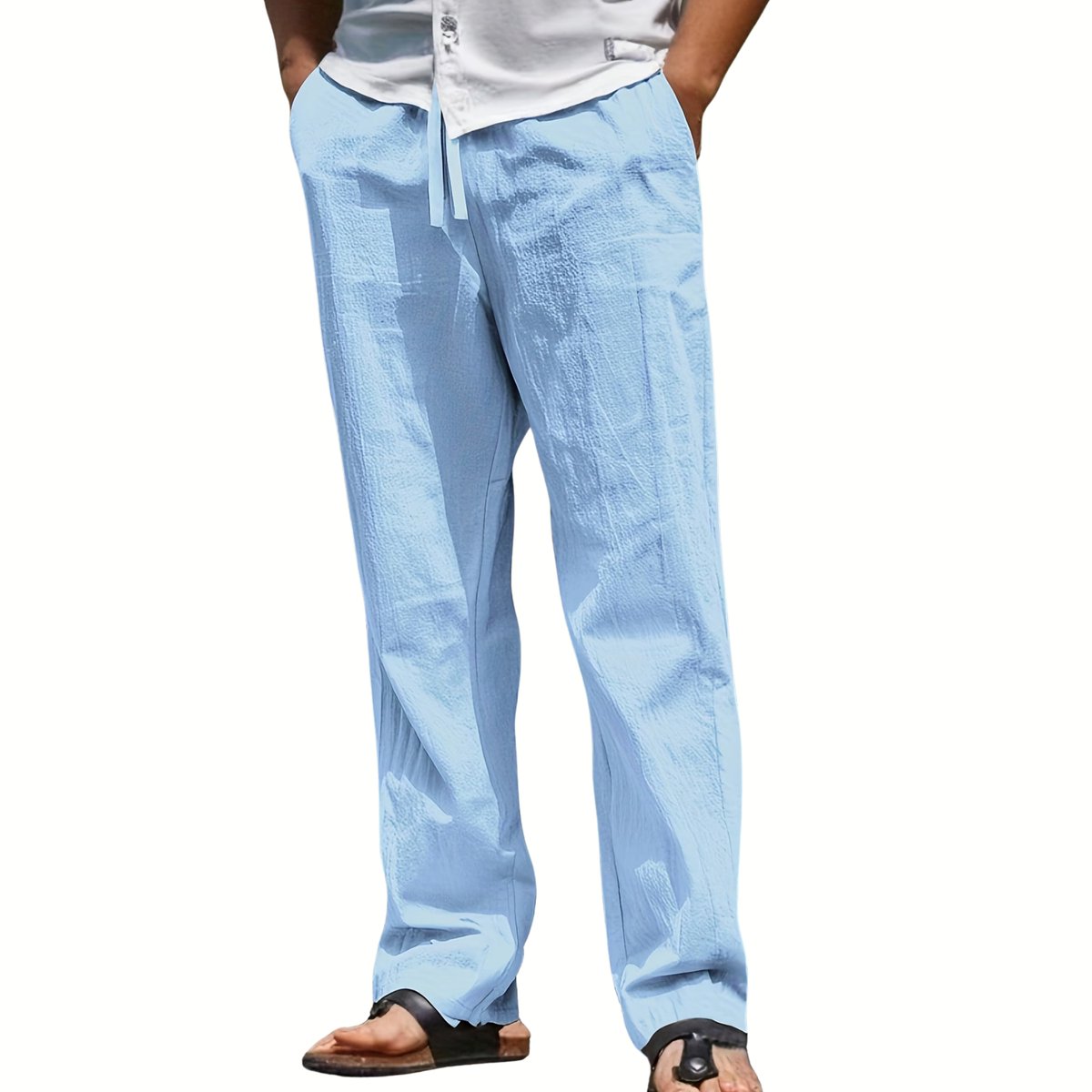 Currero Linnen Broek Heren - Zomerbroek - Volwassenen - Lange Broek - Pantalon - Strandbroek - Zomer - Ibiza Stijl - Hemelsblauw L
