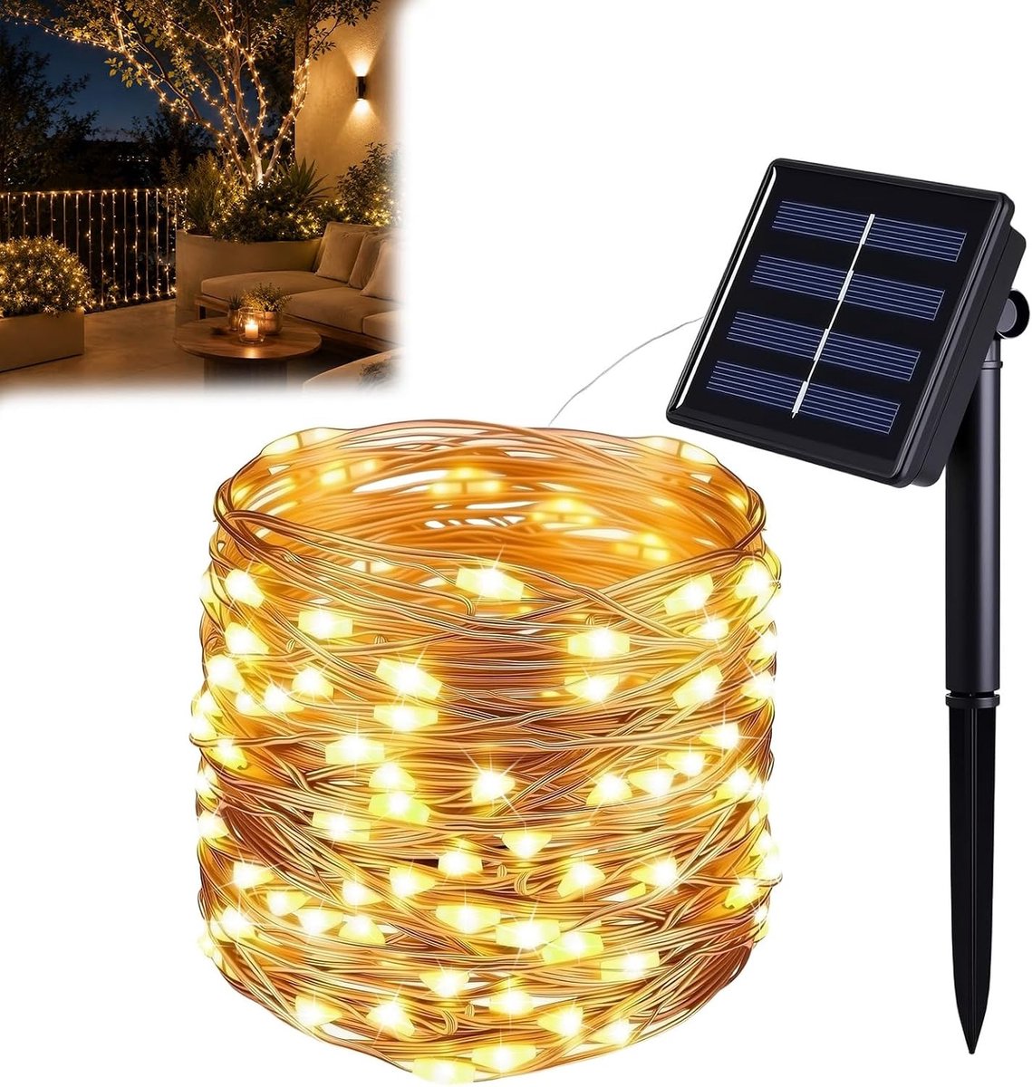 Solar Sfeerverlichting - Koperdraad - 50 LED's - Waterdicht - Voor Tuin en Balkon