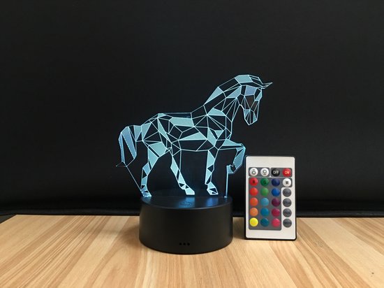 3D Paard Lamp - Paarden Nachtlampje - 16 Kleuren - Met Afstandsbediening - LED Sfeerlamp - Kinderkamer Lamp - Cadeau voor Paardenliefhebbers van LEDyourLight — afbeelding 2