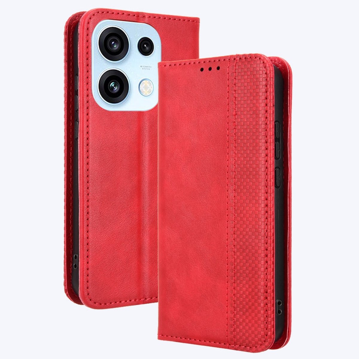 Coverup Hoesje - Geschikt voor OPPO Reno16 / Reno16 Pro Hoesje - Coverup Vintage Style Book Case - Rood