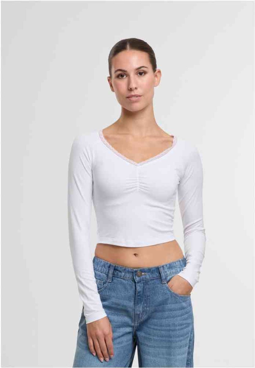 Urban Classics Short longsleeve lace Longsleeve top XXL Wit