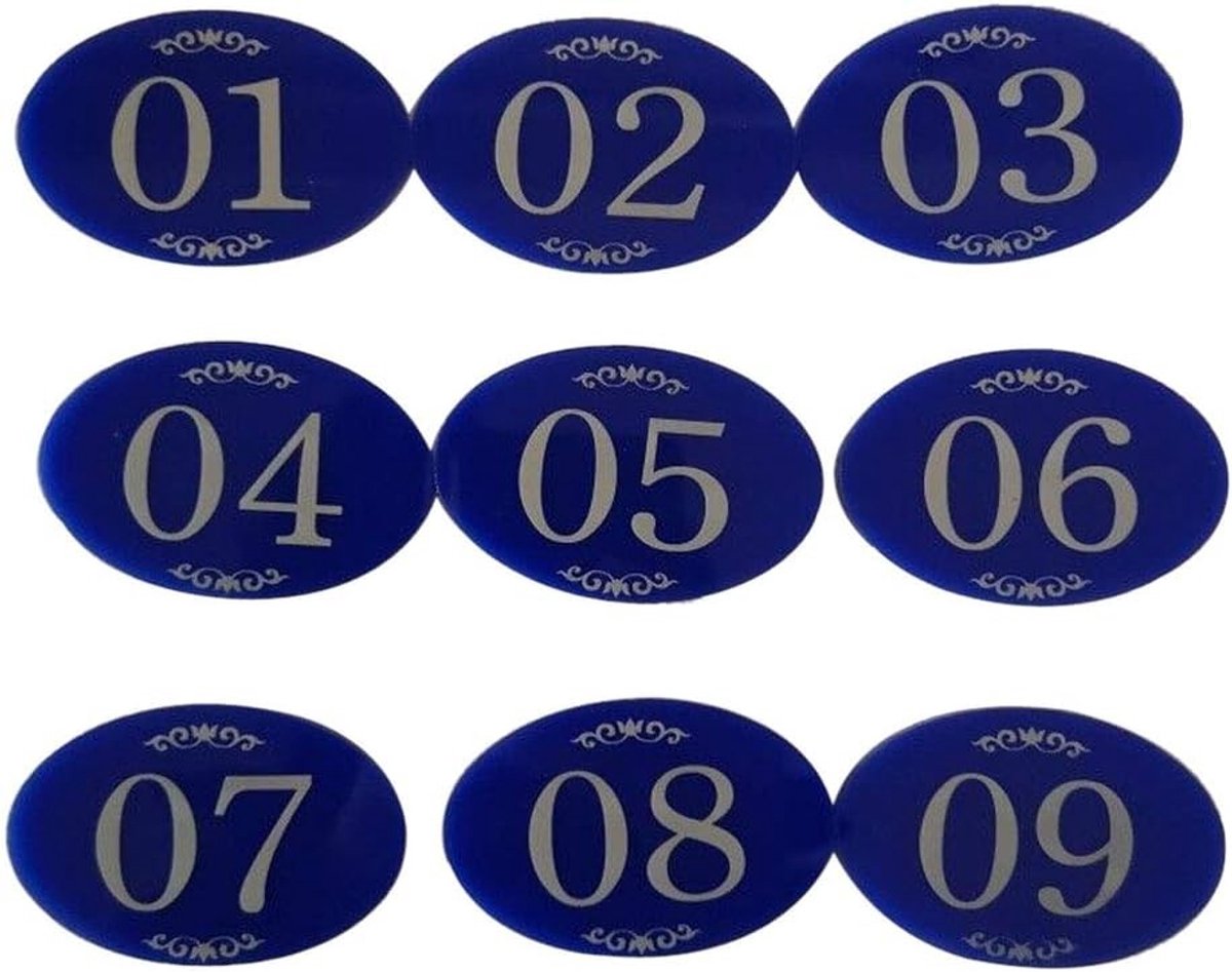 Nummerplaten voor kluisjes met zelfklevende tape van 1-25 - Blauw, ideaal voor organisatie en identificatie
