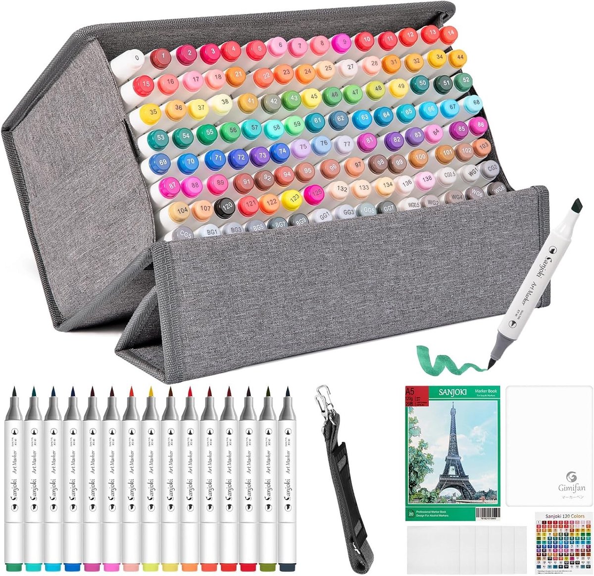Kunstmarkers Set - 119 Kleuren en Kleurloze Blender - Dubbele Punt - Voor Kunstenaars en Studenten