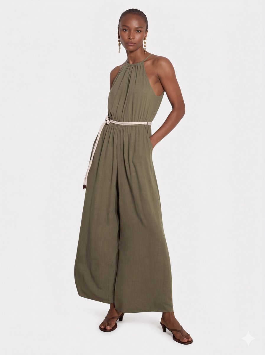 Jumpsuit met wijde pijpen van katoenmix