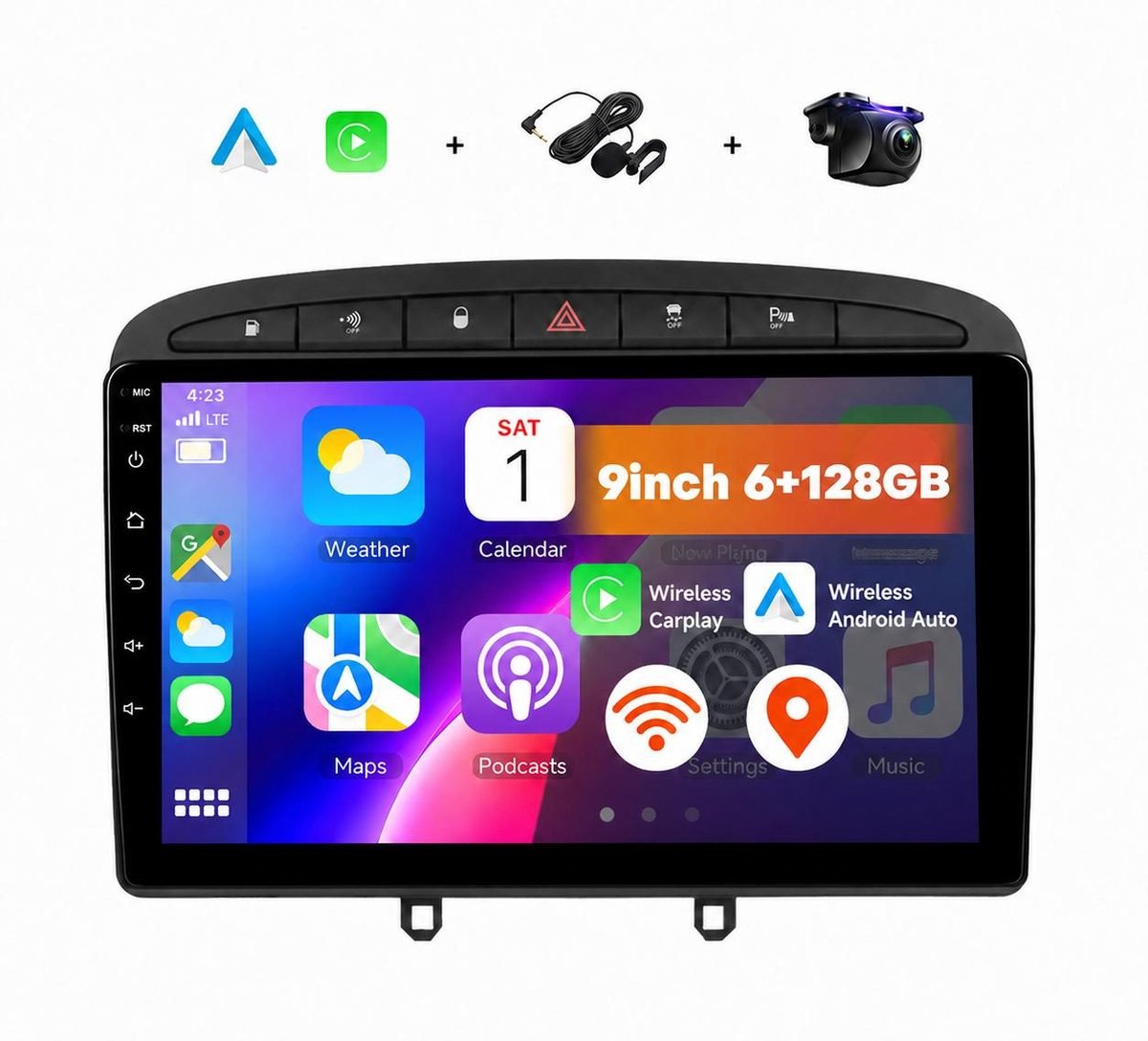 Boscer 2 Din Autoradio - Geschikt voor Peugeot 308 & Peugeot 408 (2007-2015) - Draadloos Apple CarPlay & Android Auto - 9 Inch HD Touchscreen - Android 15 - 6+128GB - GPS - WiFi, Bluetooth & USB - Achteruitrijcamera & Microfoon