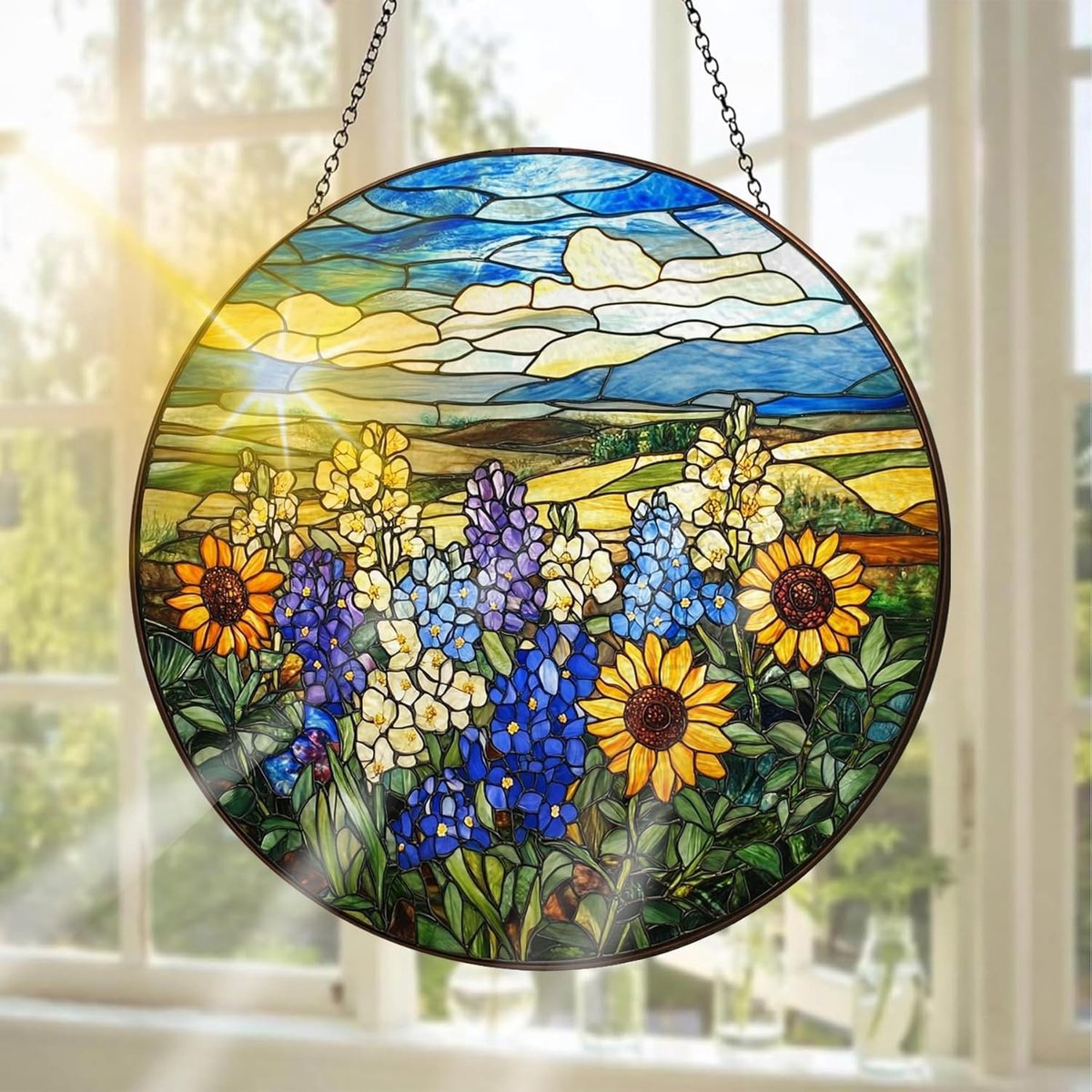 Handgemaakte Decoratie van Glas in Landschapsvorm voor Raam en Tuin - Perfect voor Binnen, Buiten en Feestdagen, 20 x 20 cm, Unieke Raamdecoratie, Tuindecoratie, Kerstversiering