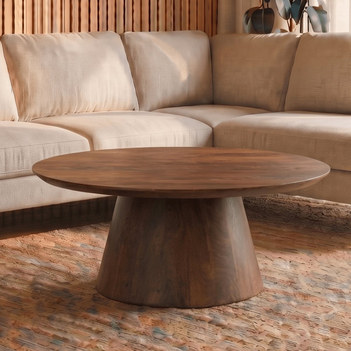 Mangohouten Salontafel Nova Rond 80 cm Donkerbruin Mahom Industrieel - Kleine tafel van Mangohout & Metaal - Industriële Huiskamertafel