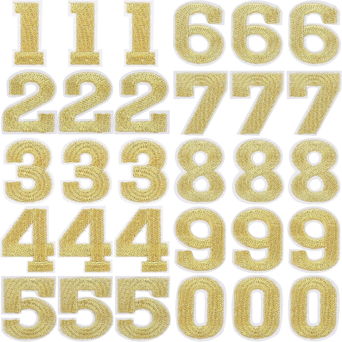 30 Stuks Gouden Nummer Patches 0 tot 9 voor Sweaters, Varsity Jacks, DIY Borduurprojecten en Decoraties, 3.2 cm