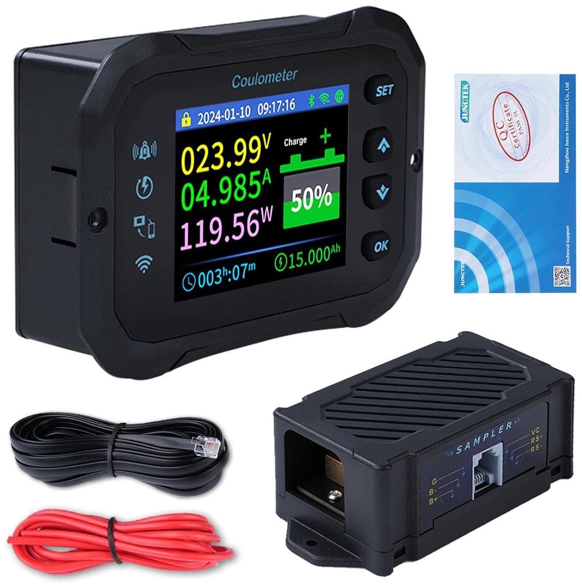 Wifi batterijmonitor voor 12V 24V 36V 48V 72V met app en afstandsbediening, 100A voltageweergave en alarmfunctie voor caravans