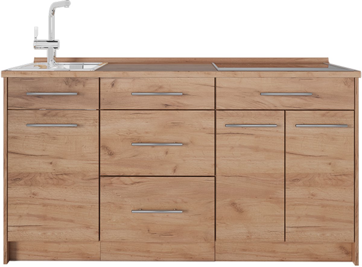 Vicco Keukenblok Fame-Line, Goudkleurig Eiken, 150 cm zonder werkblad