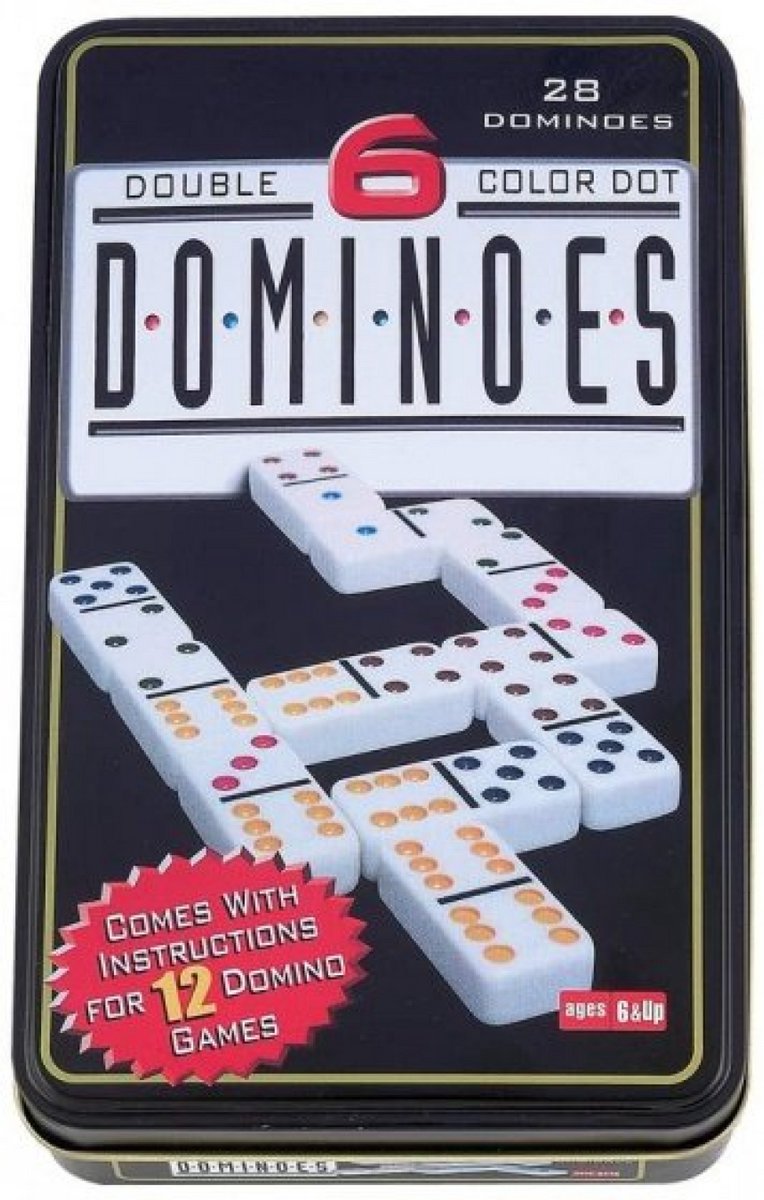 Domino Dubbel 6 – 28 Stenen met Gekleurde Ogen – Compact Blik – Klassiek Spel voor Thuis – Strategisch Familiespel - Engelhart — afbeelding 9