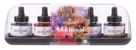 Set de 4 flacons Ecoline avec les numéros 704, 236, 507 et 416 dans un emballage transparent.