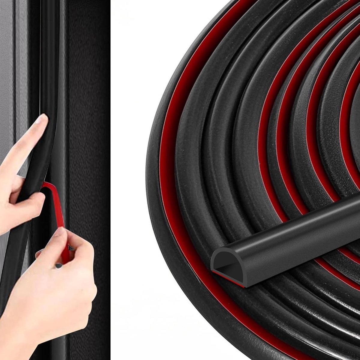 D-vormige rubberen tochtstrip voor deuren en ramen - zelfklevend, geluidsisolatie en tochtwering voor openingen van 4 tot 8 mm